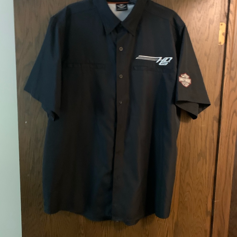 Harley Davidson, mens xl, black short sleeve button down shirt